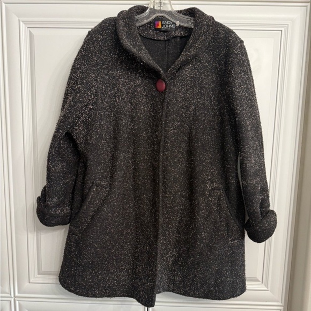 Vintage Andy Johns Womens Size Medium Unlined Polar Fleece Jacket Black WPink